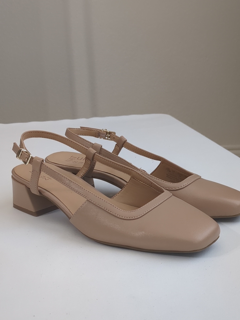 Naturalizer Harper Square Toe Slingback Block Heel Leather Pump Shoe Sz 7.5